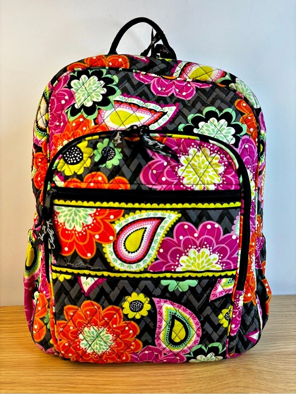 Vera Bradley Floral Backpack in Black & Pink